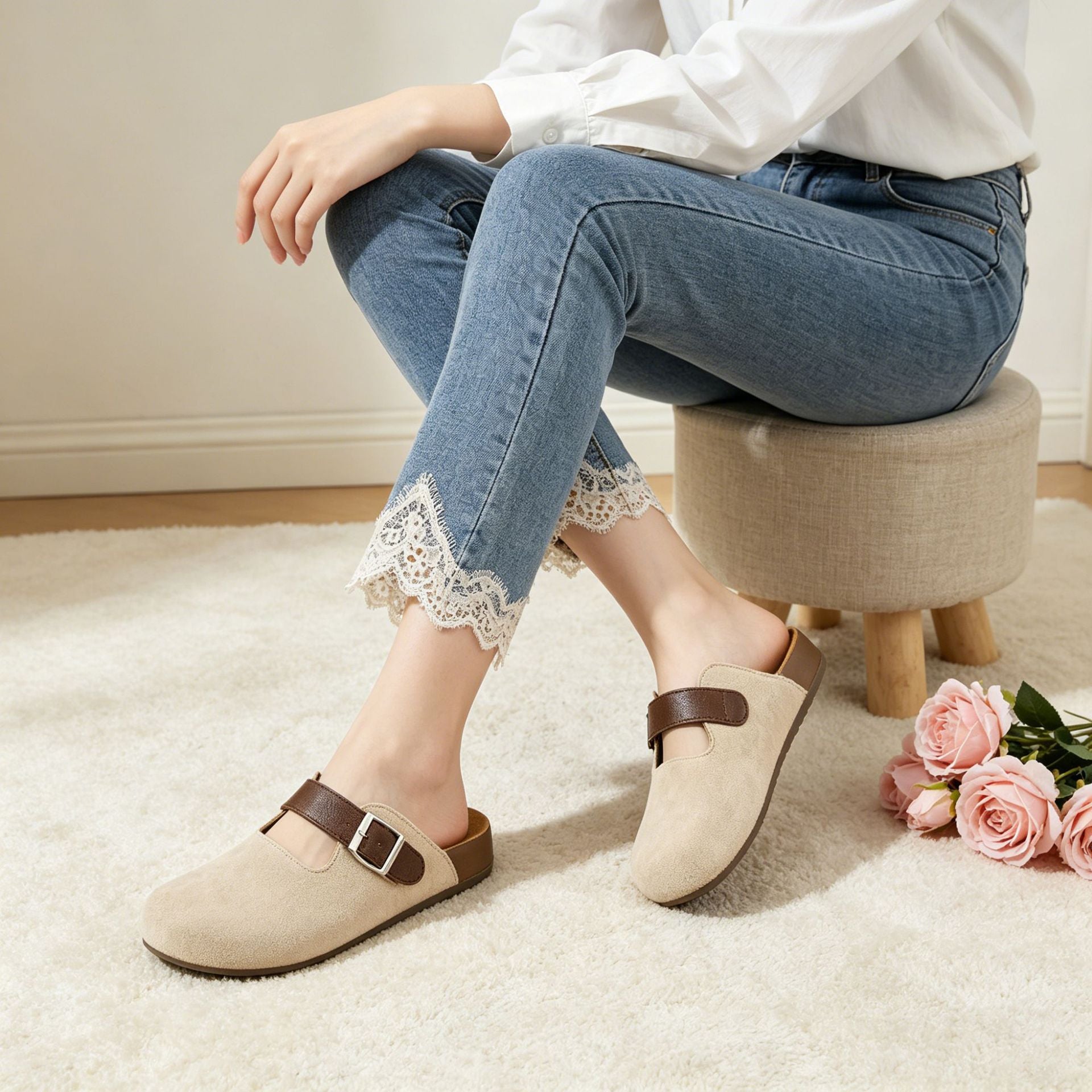 French retro slip-on flat sandals