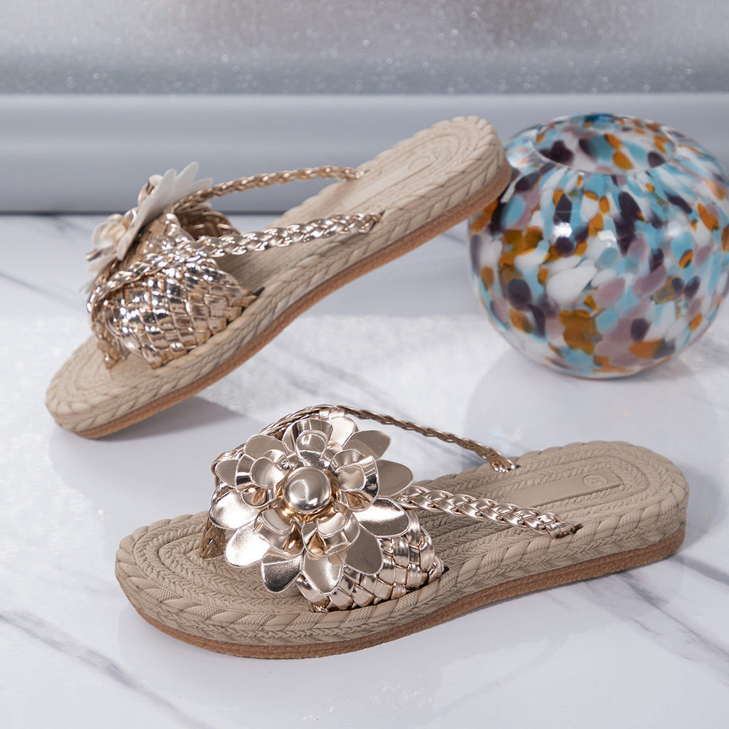 Summer Women's Large Size Versatile Thick Soled Flower Sandals