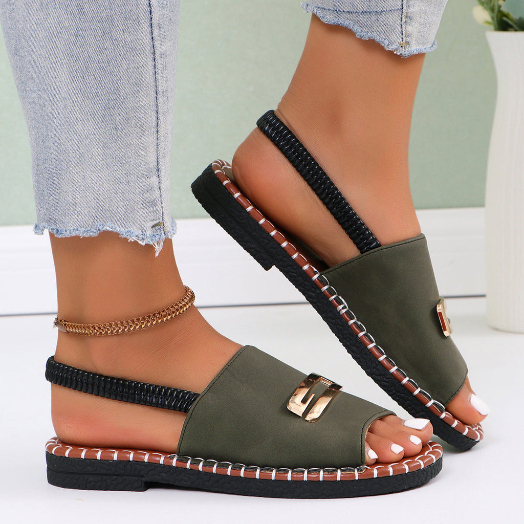 Summer women's fabric elastic strap flat sandals
